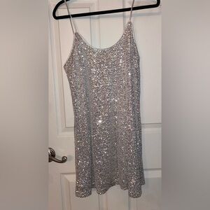 Lulu's Shimmering Silver Sequin Sleeveless Mini Dress Medium